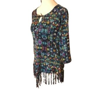 Hannah Colorful Boho Fringe Tunic Top